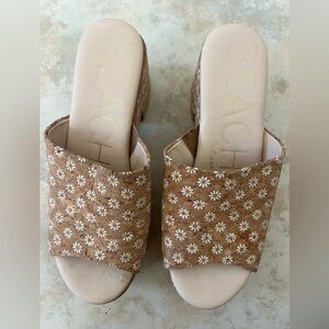 Matisse Brown Floral Cork Slide Wedge Sandals